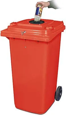 Produktbild von 240 Liter Müllbehälter rot, Flascheneinwurf mit Gummirosette, abschließbar
