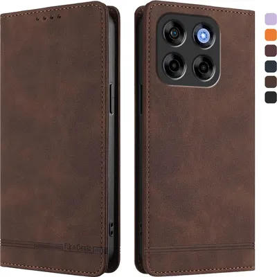 Obrázek produktu pro Pouzdro pro ZTE Blade V70, retroPolyuretankožené flip pouzdro s stojánkem a přihrádkami na karty Hnědý