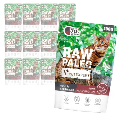 Zdjęcie produktu dla Vet Expert Raw Paleo Adult Sterilised Tuna 12x100g Monoproteinowa Karma Mokra z Tuńczykiem Dla Kota