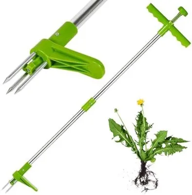 Immagine prodotto di Strumento metallico per estirpare le erbacce con impugnatura girevole - Strumento per giardino - Utensile manuale - Weeder - Verde