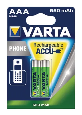 Zdjęcie produktu dla Varta 58397101402, Bateria do ponownego naładowania, AAA, Niklowo-metalowo-wodorkowa (NiMH), 1,2 V, 2 szt., 550 mAh