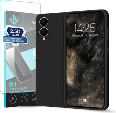 Produktbild von Hülle für Samsung Galaxy S25 Edge mit 9H Displayglas Displayschutz Plus Case Cover Bumper Silikon Softgrip Schutzhülle Farbe: Schwarz