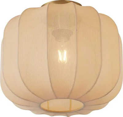 Zdjęcie produktu dla QAZQA - Japandi Japandi Lampa sufitowa I Lampa sufitowa I Lampa I Lampa złota I Mosiężna z beżowym kloszem - Pluni - Tekstylna kula I Kulista - Pasuje do żarówek LED E27