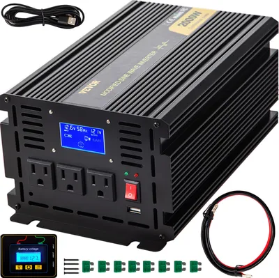 Produktbild von VEVOR Wechselrichter, 2000 W modifizierter Sinus-Wechselrichter, Auto-Konverter von DC 12 V auf AC 120 V, Wechselrichter mit Wechselstromsteckdosen für LKW, Wohnmobil, Auto, Boot, Reisen, Camping