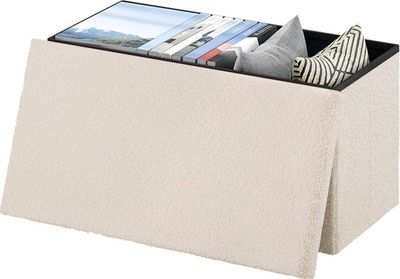 EUGAD Faltbare Sitzbank mit Stauraum&Deckel, aus Teddyfleece, 80 L, beige