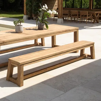 Image de KALLY - Banc de jardin 270x35cm en bois teck recyclé couleur naturelle