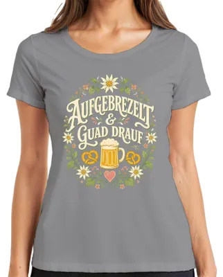 Zdjęcie produktu dla Koszulka damska "Oktoberfest", "Wiesn", "Bayern", "Lederhose", "Gaudi", szara, rozmiar XL