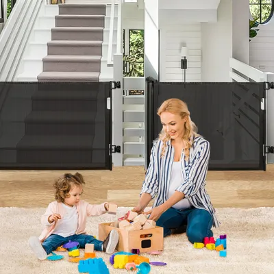 Image de Barrière de sécurité 0-150cm Barrière d'escalier extensible Barrière de sécurité pour enfants Barrière de sécurité pour animaux domestiques Noir