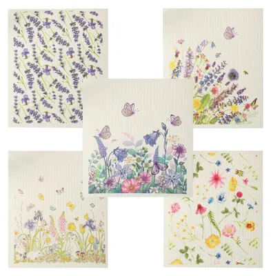 Spültücher aus Zellulose, 5 Stück, 20 x 17 cm, Blumen