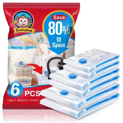 Obrázok produktu pre Vakuumové vrecká, 6 kusov: 2x 100x80 cm, 2x 80x60 cm, 2x 60x40 cm. Vrecká na skladovanie oblečenia a prikrývok
