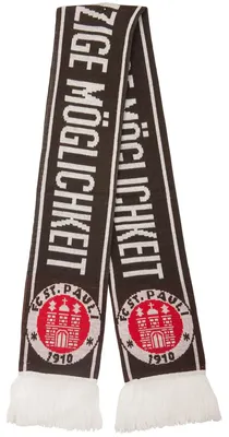 Produktbild von FC St. Pauli Schal Einzige Möglichkeit braun/weiß, weicher Schal aus 100% Biobaumwolle mit Vereinslogo & Schriftzug, nachhaltige Qualität, offizieller Fanartikel
