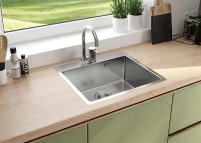 Produktbild von [Edelstahlspüle 50,5x55] Hochwertig beidseitig Montierbar Küchenspüle eckig Einbauedelstahlspüle Edelstahl Spülbecken f. Unterschränke ab 45 cm inkl. Siphon-Set, Farben:Silber