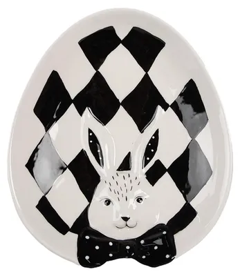 Immagine prodotto di Piatto da colazione Clayre & Eef 21x18x4 cm Bianco Nero Porcellana Coniglio
