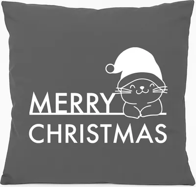 Produktbild von Huuraa Kissen Merry Christmas Katze 40x40cm mit Füllung Steel Grey Baumwolle Dekokissen Geschenkidee