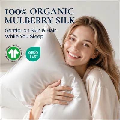 Obrázok produktu pre Vankúšový poťah zo 100% organickej hodvábnej priadze morušovej, 22 momme, 50x70 cm, pre pokožku a vlasy