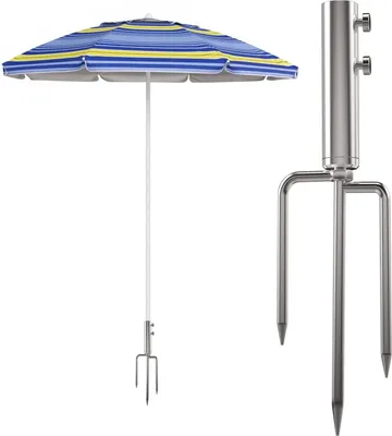 Image de Pied de parasol avec ouverture pour gazon - Fort et polyvalent - Argenté