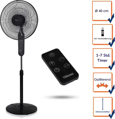 Produktbild von Tristar VE-5880 Ventilator, Haushalts-Lamellenlüfter, Schwarz, Flur, Kunststoff, 64,2 dB, 1 m³