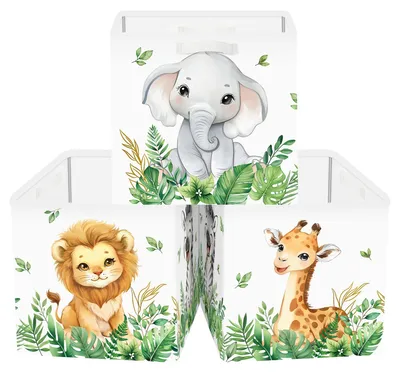 Immagine prodotto di Scatole di stoccaggio da 30 cm, confezione da 3, con decorazioni a tema animali, ideali per bambini