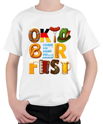 Productafbeelding van , bier, Beieren, pretzel, lederhosen, Wiesn, dirndl, München, kinder T-shirt, wit, maat 140
