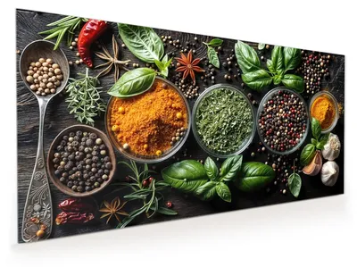 Produktbild von Küchenrückwand Spritzschutz Glas mit Motiv Gewürze Und Kräuter 40 x 40 cm