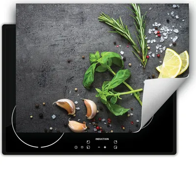 Produktbild von DarHaus Herdabdeckplatte 70x52 cm Anti Rutsch Matte Aufrollbar, schiefer - Kräuter