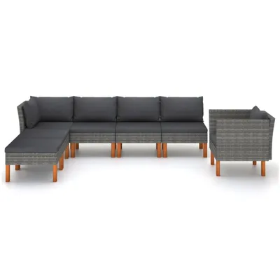 Produktbild von "SALE 2026" 7-tlg. Garten-Lounge-Set - elegantes Design - Sitzgruppe/Gartengarnitur - Poly Rattan und Eukalyptusholz Grau - Terassenmöbel DEMöbel682460