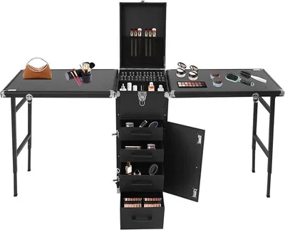 Produktbild von Professioneller Nageltisch mit Absaugung Tragbarer Maniküre Tisch Mobile Kosmetik Trolley mit Rädern und Schubladen für Nagelstudio Manikürtisch Schönheitssalon