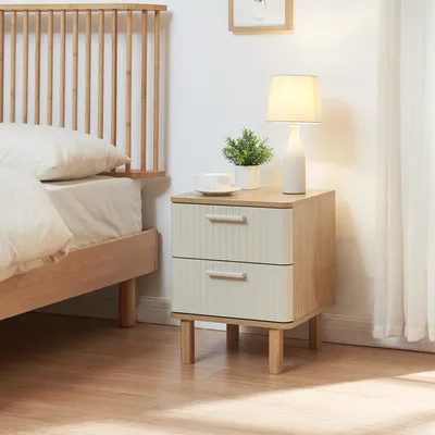Zdjęcie produktu dla Szafka nocna „Ferrersp” z 2 szufladami 50 x 40 x 40 cm Wygląd dębu / kolor piaskowy