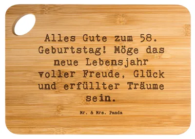 Produktbild von Mr. & Mrs. Panda Frühstücksbrettchen Spruch 58. Geburtstag Freude - Transparent - Geschenk, liebevolle Andenken, Alter, Glück, besondere Geschenke, Holzbrett, Brett