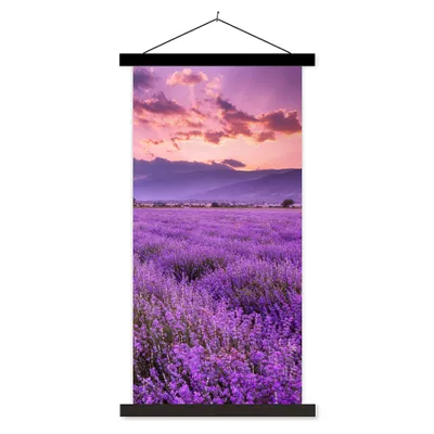 Produktbild von MuchoWow® Textilposter Lavendel - Lila - Blumen - Feld 90x180 cm mit schwarzem Rahmen - Dekoration Wohnzimmer