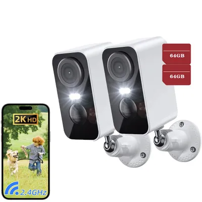 Obrázek produktu pro 2 kusy 2K venkovní sledovací kamera WLAN 3MP WiFi kamera s automatickým sledováním 64GB paměťová karta