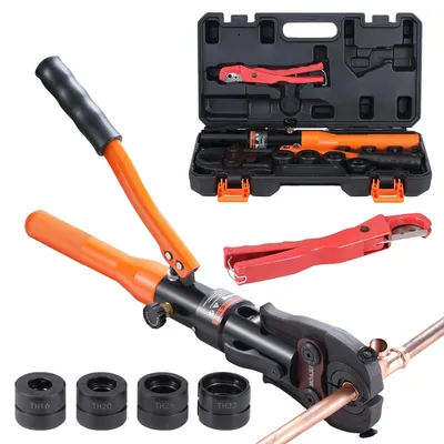 Immagine prodotto di Pinza per tubi idraulici VEVOR per connessioni di tubi in rame, pinze per crimpare con ganasce a cambio rapido TH16, TH20, TH26, TH32, set di crimpatura ruotabile a 360° per giunzioni a T in spazi ristretti