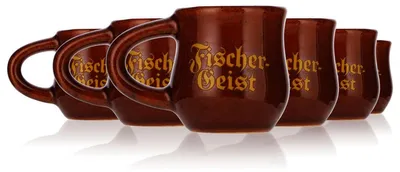 Produktbild von 6x Fischergeist Likör Mini-Krug Gläser Ton Shotglas Stamper mit Henkel