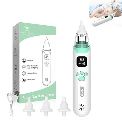 Produktbild von Elektrischer Baby Nasensauger, Säugling Nasenreiniger, USB wiederaufladbar, 3 Saugstufen, Anti-Backflow, LED Licht, Silikonaufsätze