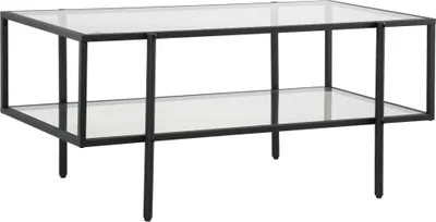Produktbild von Couchtisch mit Ablage, verstellbare Füße, Stahlrahmen, Glasplatte, 100 x 55 x 45,5 cm, Weiß
