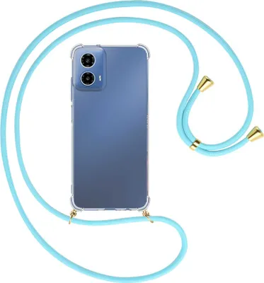 Produktbild von Handykette Backcover-Schutzhülle mit Band (Metall goldfarben) für Motorola Moto G34 5G - himmelblau