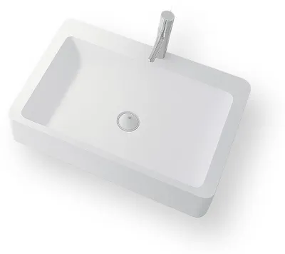 Image de Vasque Rectangulaire à Poser TANAHO 60 cm en Solid Surface Blanc - Lavabo Salle de Bain