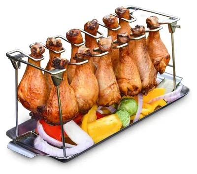 Produktbild von Grillständer für gebratene Hähnchenschenkel aus Edelstahl, faltbar, 14 Grillplatten, Grillplatten für Hähnchenflügel, Grillbrett für Gemüse