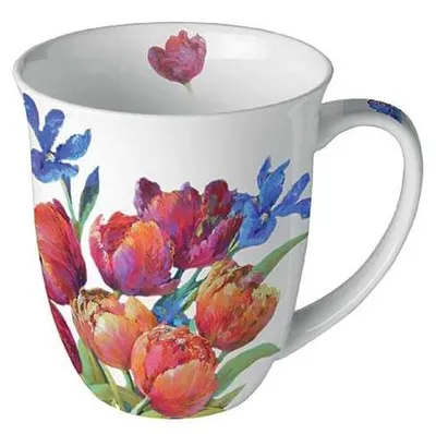 Porzellanbecher 400 ml Bone China Tasse Tulpen