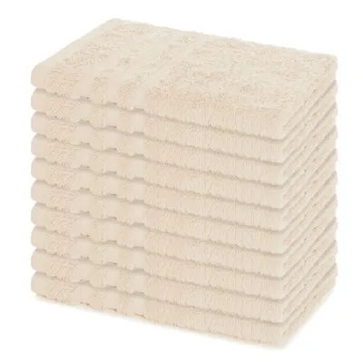 Zdjęcie produktu dla Zestaw 10 ręczników dla gości Lavea® 30 x 50 cm, 100% bawełna frotte, miękkie i chłonne, seria Elena, można prać w temperaturze 60°C, kremowe