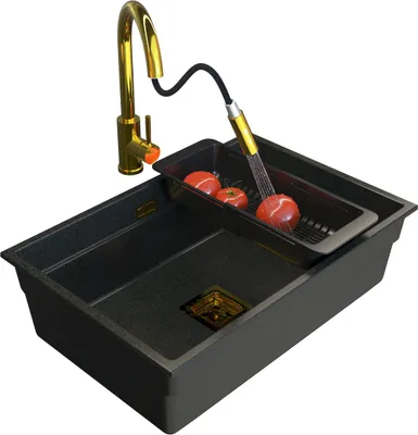 Produktbild von Granitan | Granitspüle EPIR70 - Schwarz mit Goldpartikeln - Einbau- oder Unterbauoption - Hochwertig und Modern