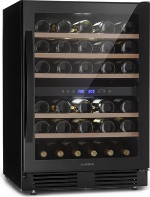 Produktbild von Klarstein Freistehender Weinkühlschrank 2 Zonen, Getränkekühlschrank Klein, Kleiner Weinschrank, Wein-Kühlschrank Klein mit Glastür, Outdoor Flaschenkühlschrank, Wine Fridge 5-20°C, 51 Flaschen