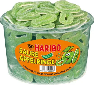 Obrázok produktu pre Haribo kyslé jablko krúžky ovocné žuvačky s penovým cukrom 150 ks 1200g