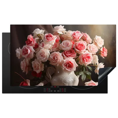 Produktbild von KitchenYeah© Herdabdeckplatte Blumen - Rosen - Vase - Stilleben - Blumenstrauß , 91x52cm, Küche Deko, Glaskeramikkochfeld Herdabdeckung, Abdeckplatte fùr Kochfeld