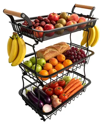Obrázek produktu pro Třípatrový košík na ovoce a zeleninu s držáky na banány