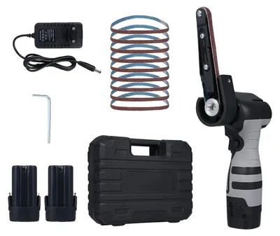 Image de Ponçeuse à bande, alimentée par batterie, vitesse de 6500 tr/min, livrée avec 2 batteries et un adaptateur secteur avec prise EU