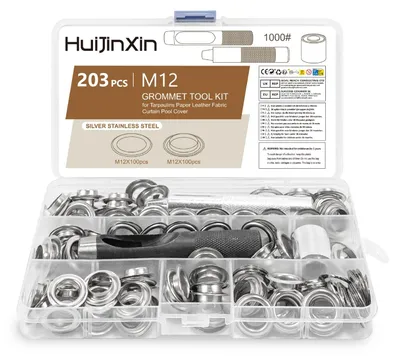 Imagen del producto de Juego de ojales de 203 piezas, ojales metálicos de 12 mm, kit de herramientas para lonas, telas y cuero