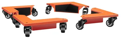 Obrázek produktu pro Transportní kolečka na nábytek – Sada 4 trojúhelníkových koleček – Nosnost 639 kg – Polyuretanová otočná kolečka – Rám z uhlíkové oceli – Vhodné pro spotřebiče a stoly – Oranžová barva