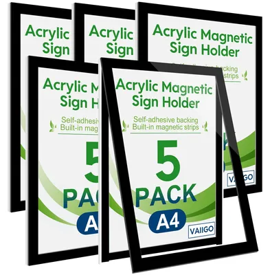 A4 Acryl-Magnetrahmen, selbstklebend, 5 Stück, schwarz