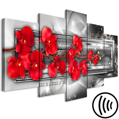 Produktbild von Akustikbild Blumen 200x100 cm Bilder Hochleistungsschallabsorber Schallschutz Vlies Leinwand Akustikdämmung 5 tlg Wandbild Raumakustik Schalldämmung Abstrakt Orchidee b-A-0618-b-m